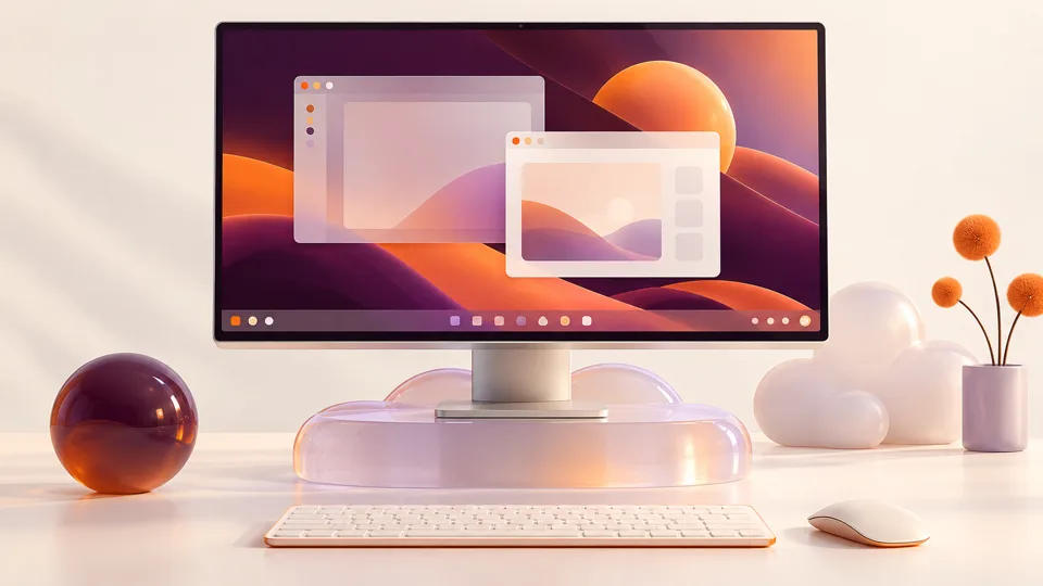 Illustrazione di un computer con ambiente Desktop Online